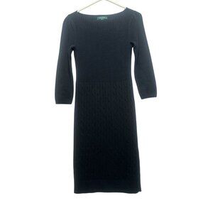 Vintage Ralph Lauren Cable Knit Dress Women Small Blue Boat Neck Nautical Preppy